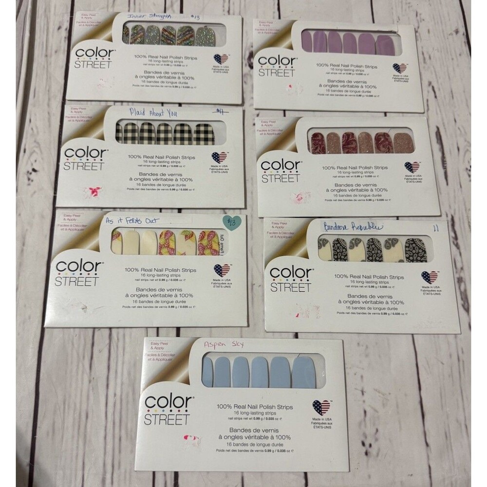 Lot of 7 Color Street Nail Polish Strips - Various Colors and Styles
